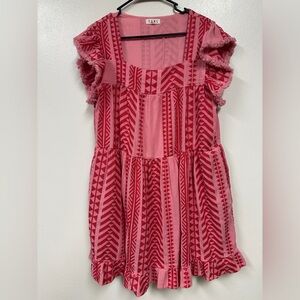 THML Vibrant Pink Geometric Printed Short Sleeve Dres L